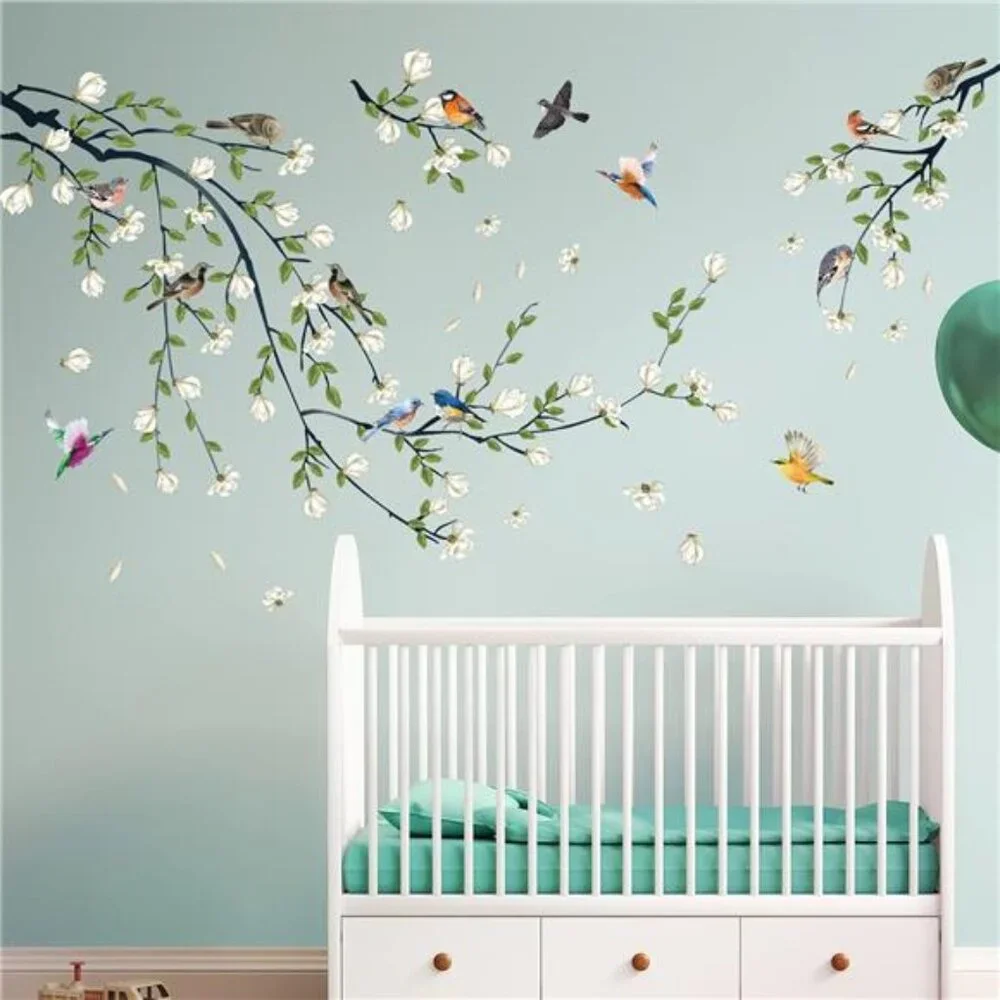 Magnolia Branches Wall Decals White Flower Stickers DIY Removable Home Decor